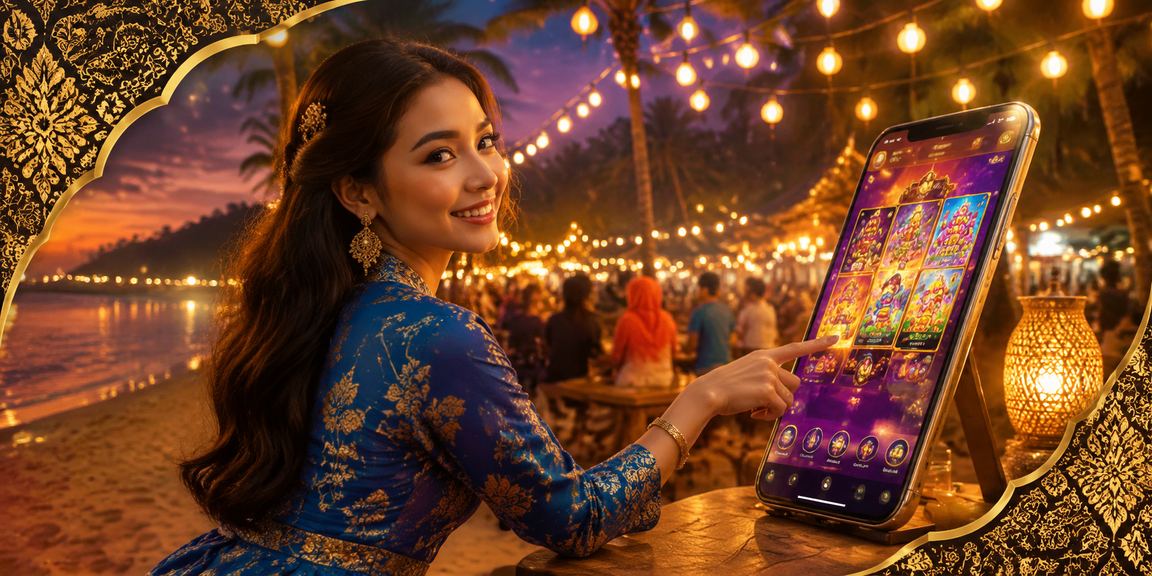 Pengguna melayari kasino mudah alih di Malaysia dengan pakaian tradisional baju kurung